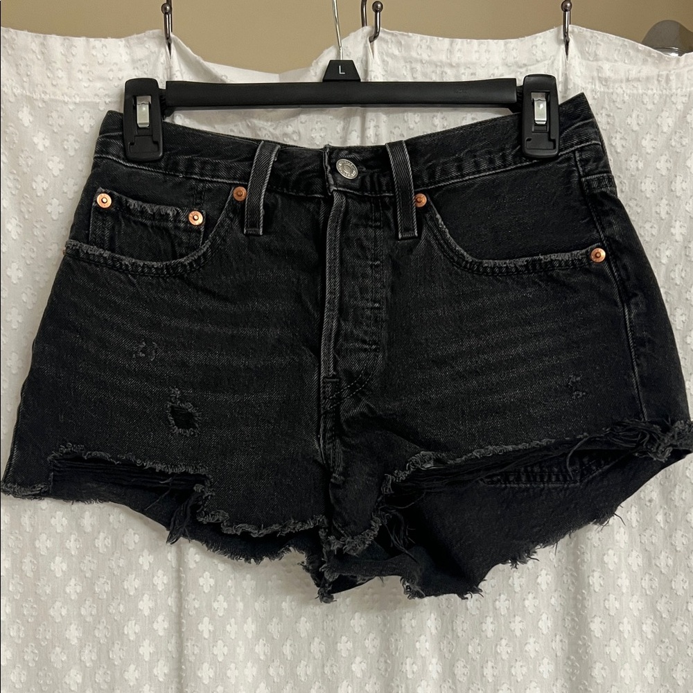 Levi's Black Distressed Jean Shorts